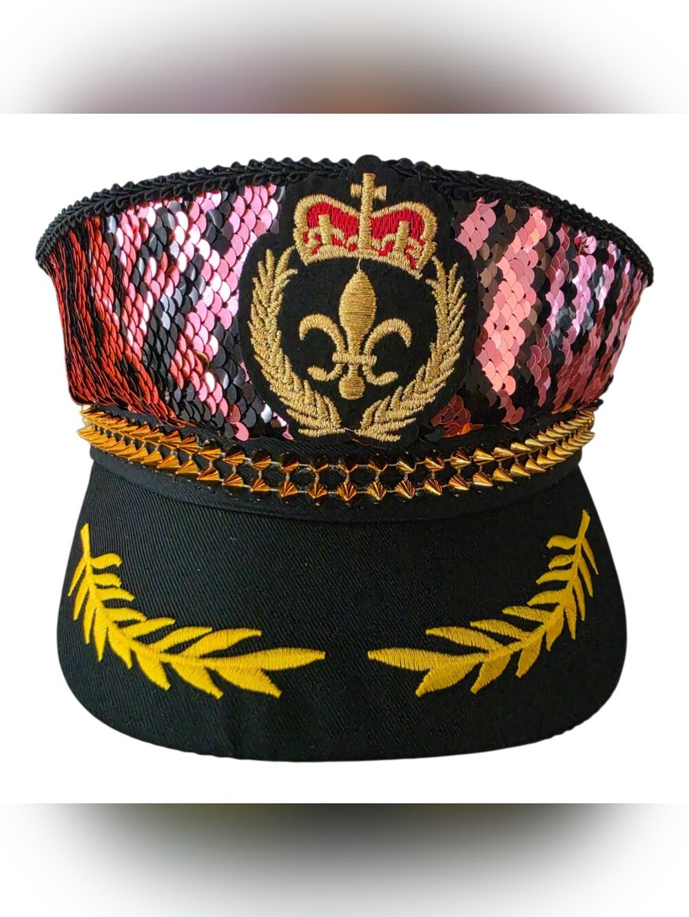 Captain Hat Sequin / Animal Print - Pink & Black/ Gold & Black/ ADJUSTABLE
